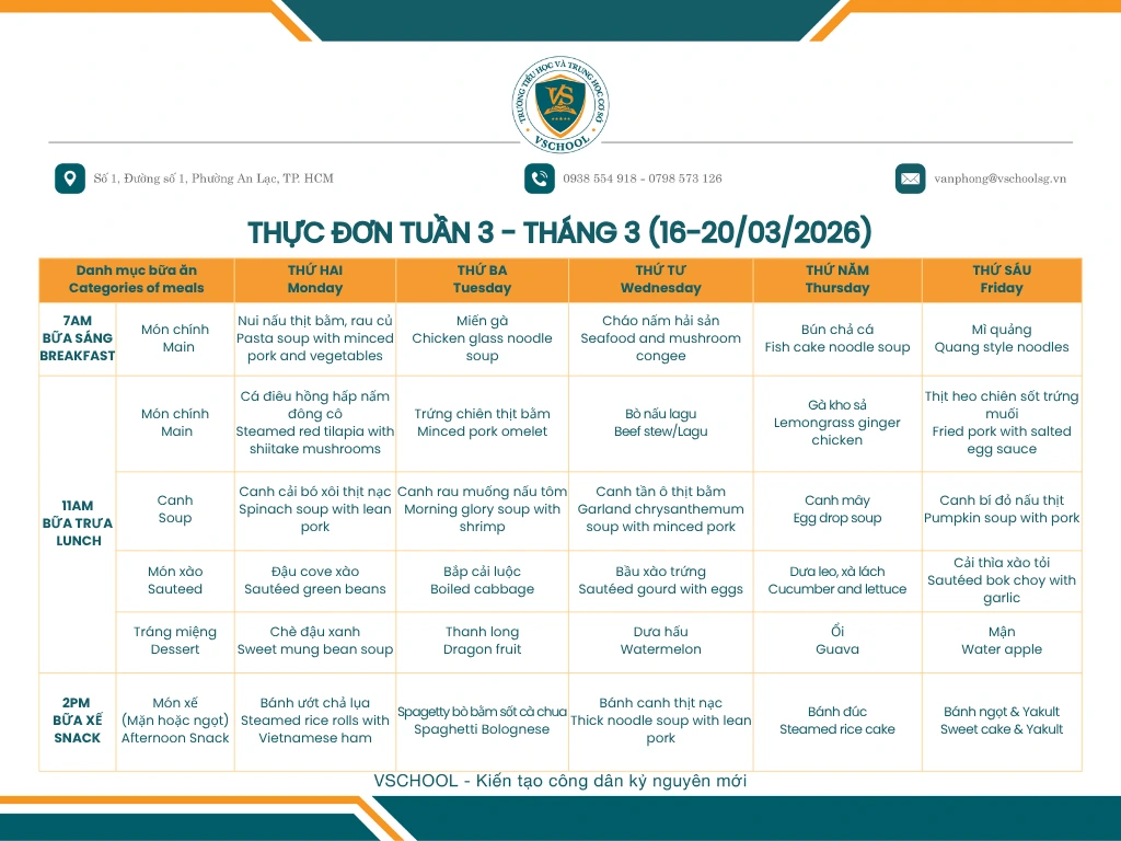 Thực Đơn Tuần 3 - Tháng 3/2026