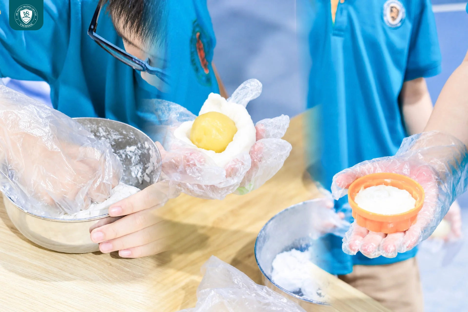 VSCHOOLers thực hiện từng công đoạn tạo nên bánh Trung Thu nhỏ xinh